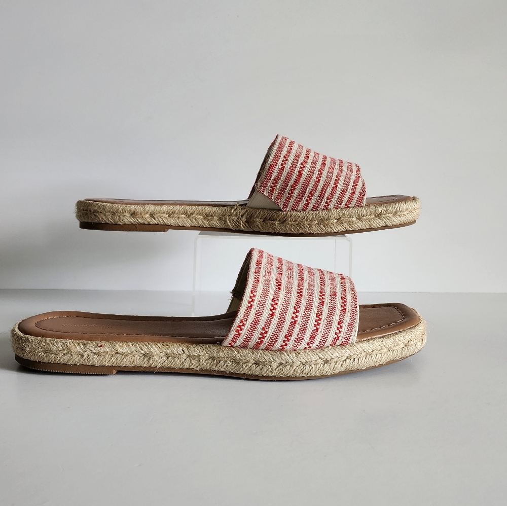 Universal Thread Women's 9.5 Maren Red Cream Stripes Espadrille Slide Sandals